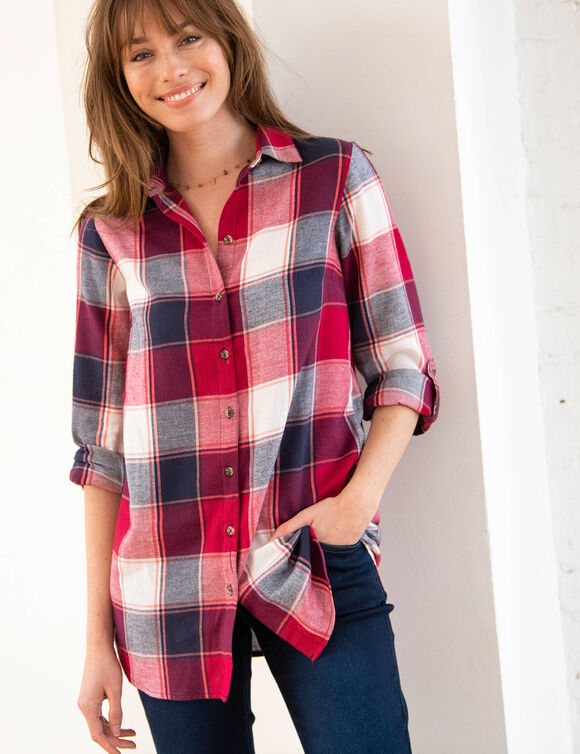 Chemise longue grands carreaux, flanelle (cerise / marine) Chemise longue grands carreaux, flanelle (cerise / marine)